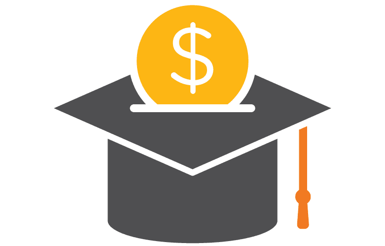 A graduation cap with a yellow coin featuring a dollar sign placed on top, symbolizing financial aspects of education or student funding.
