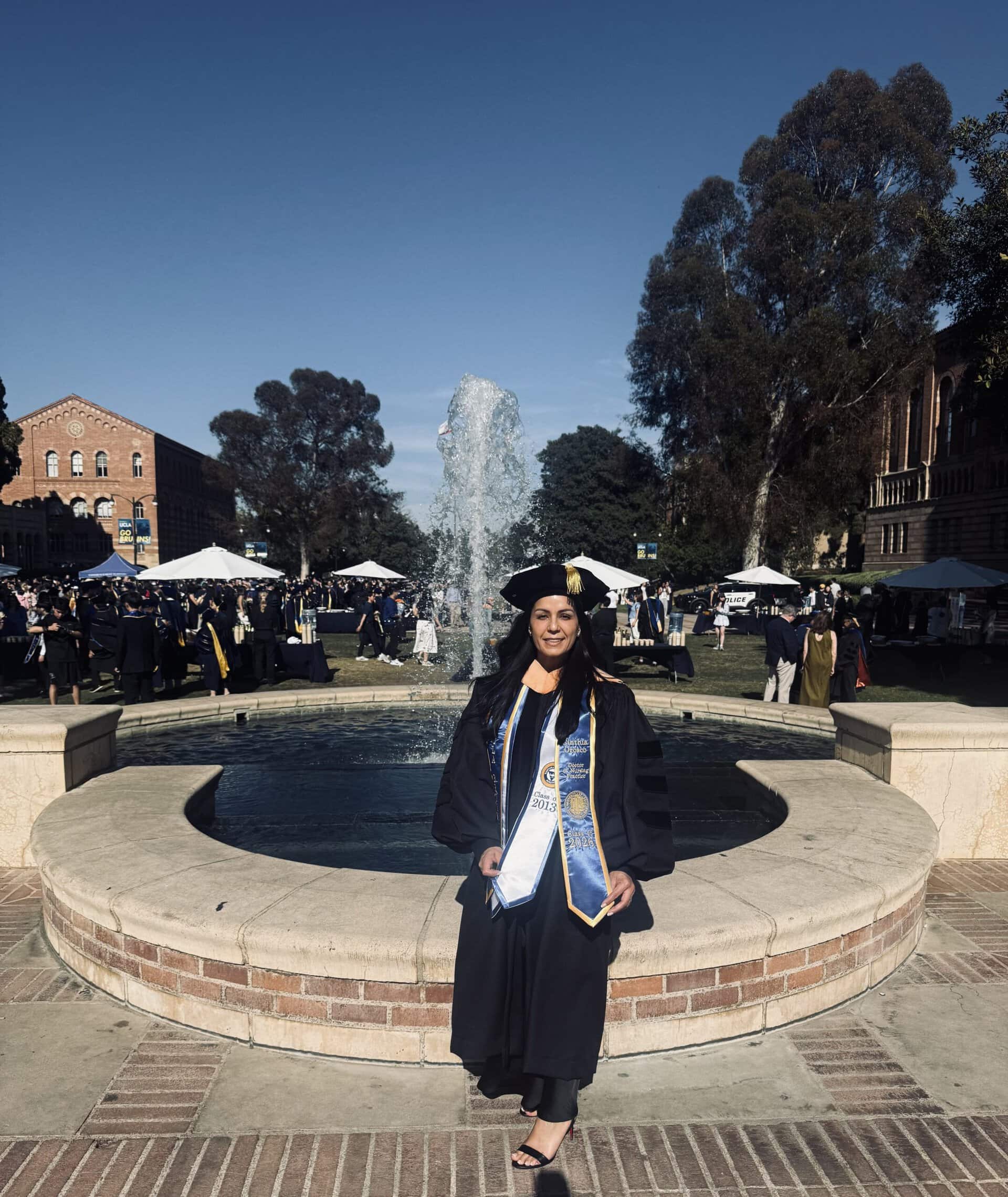 Graduate in cap and gown at Ventura College Foundation graduation event.